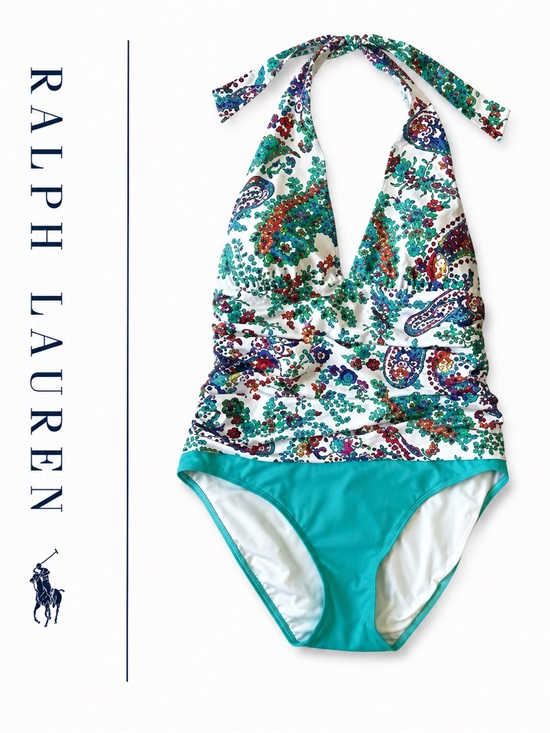 Ralph Lauren Blue Label Other - Ralph Lauren Blue Label One Piece halter Swimsuit Blue colorful paisley